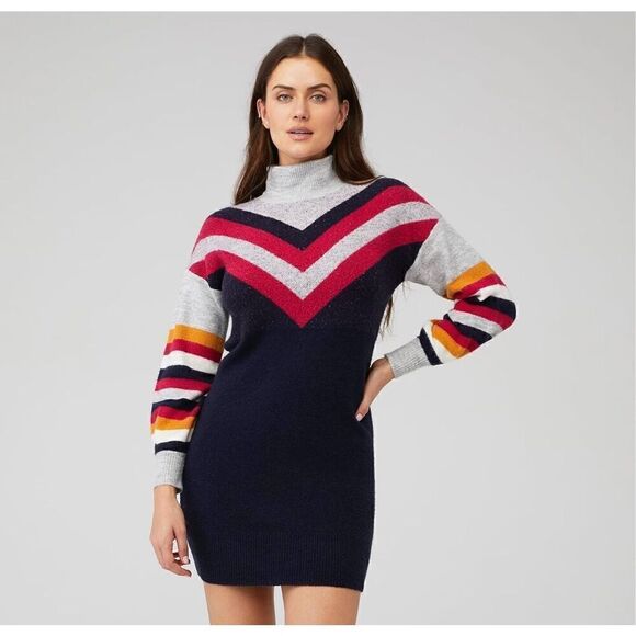 MINKPINK Dresses & Skirts - MinkPink Stripe Me Up Turtleneck Long Sleeve Mini Striped Sweater Dress Size XL